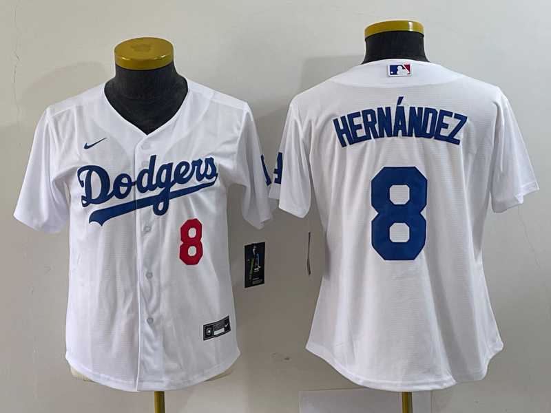 Womens Los Angeles Dodgers #8 Kike Hernandez Number White Stitched Cool Base Nike Jersey->mlb womens jerseys->MLB Jersey
